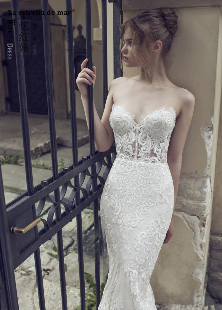 

vestidos de novia corte sirena new lace white sexy mermaid beach boho wedding dress tail bridal gown 2 in 1traje de novia