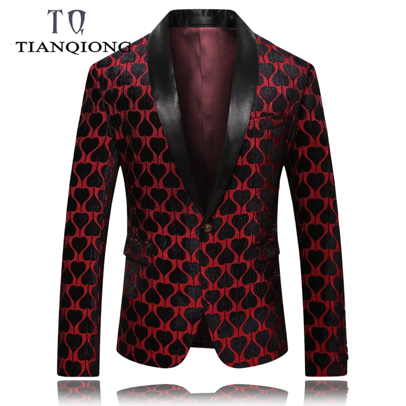 Тянь QIONG Марка Красный Блейзер Для мужчин 2019 Весна Slim Fit Пиджаки и костюм куртки 5XL