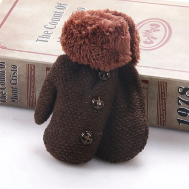 

6-18 Months Baby Boy Girl Knit Gloves Winter Children Warm Ropes Mittens Cotton Wool Solid Button Gloves st1
