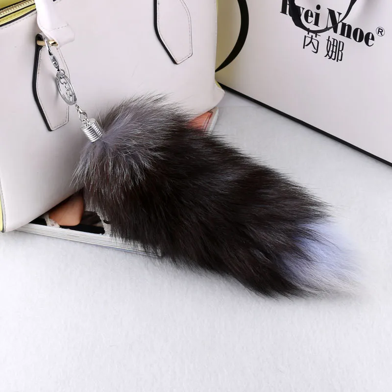 

Fluffy Natural Fox Fur Tail Key Chain Women Bag Car Trinket Long Plush Pompom Fur Tail Keychain Female Jewelry Party Gfit