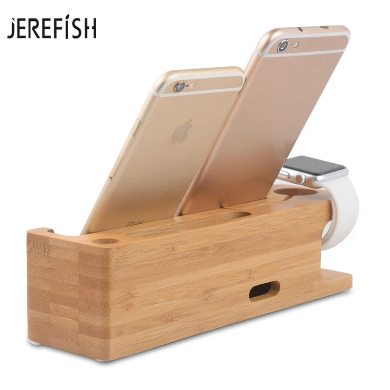 JEREFISH натуральная бамбуковая зарядная док-станция кронштейн подставка держатель для телефона Apple iPhone 6 S Plus 7 Plus для i watch