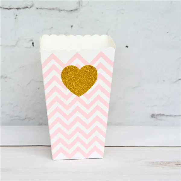 Pink Chevron Heart 36 шт конфеты цвета сердце блеск золотой попкорн звездообразная коробка воздушная Кукуруза Совок коробочки для сувениров на день рождения товары для вечеринки, дня рожденья свадьбы - Цвет: Pink Chevron Heart
