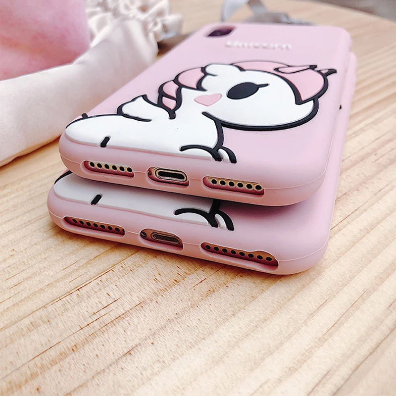 Lovely Pink Unicorn iphoneXs Max mobile phone shell cartoon women 6s 7 8 plus XR X protective case girl soft silicone wrap fall |