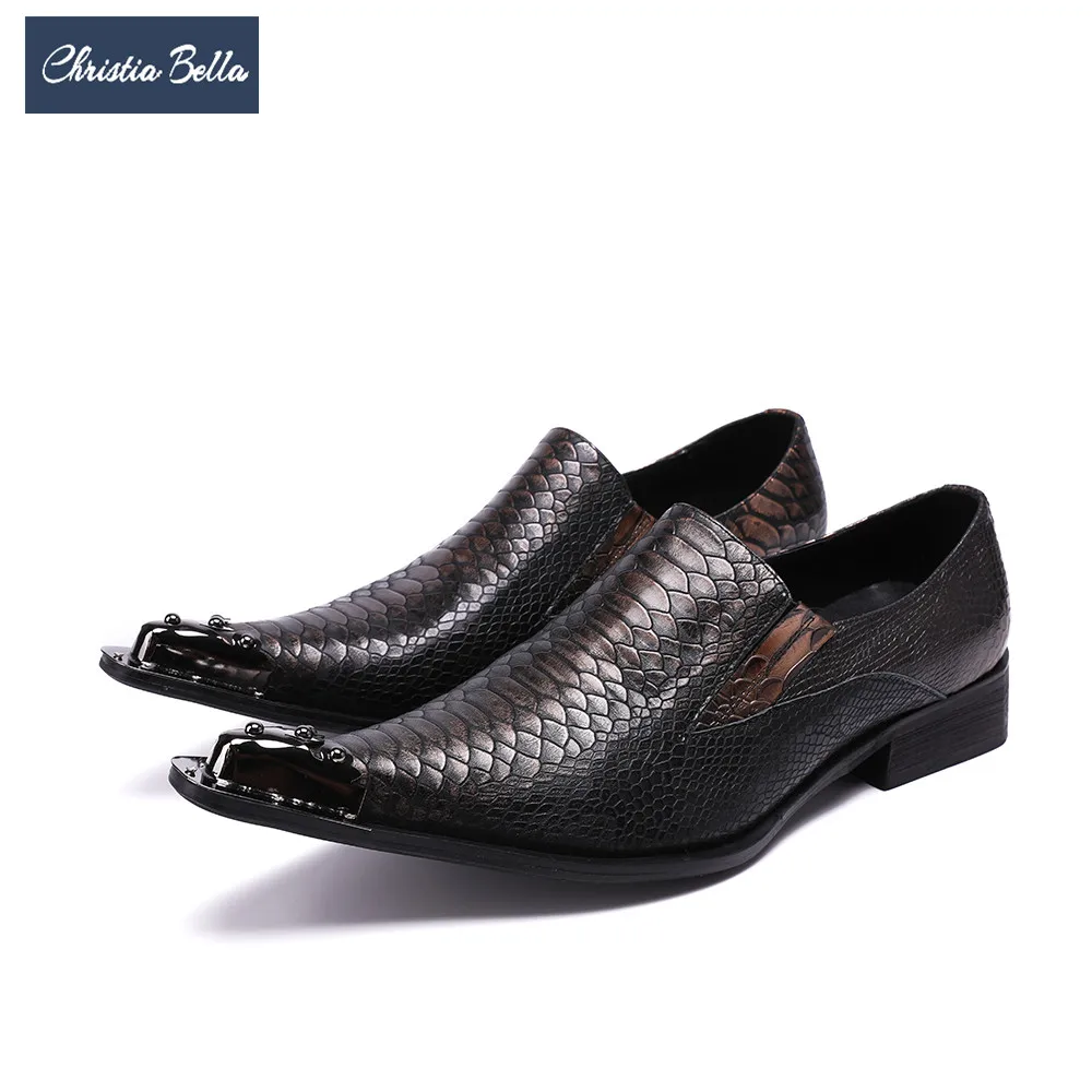 

Christia Bella Snake Pattern Men Party Leather Shoes Wedding Party Male Dress Shoes Pointed Toe Formal Leather Shoes Plus Size