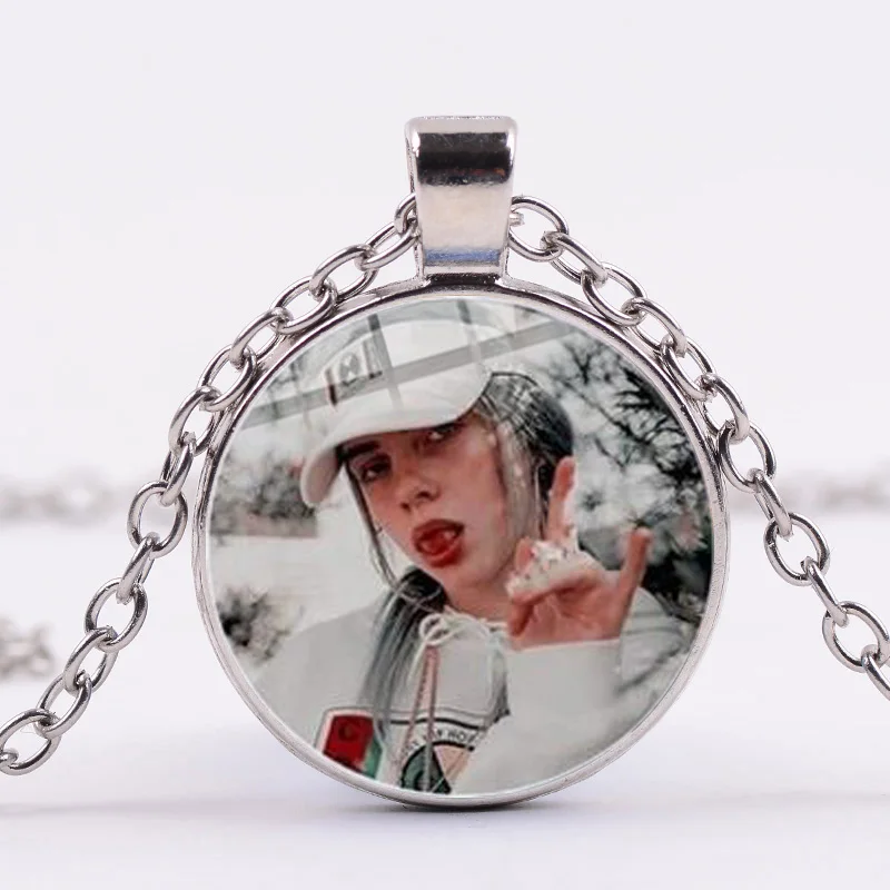 Style 2 SONGDA Hot Billie Eilish, ожерелье для фанатов, модная певица, Harajuku, принт, стеклянный кабошон ручной работы, ожерелье с подвеской, металлическая цепочка в стиле панк - Окраска металла: Style 2