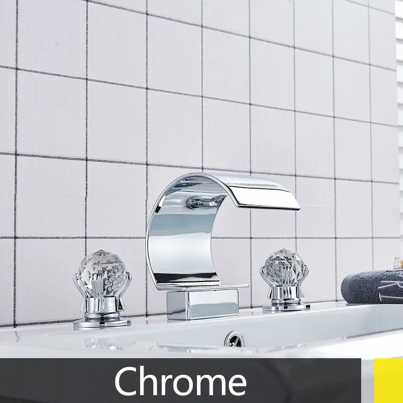 chrome Suguword, кран для раковины, двойная ручка, три отверстия, на бортике, для горячей и холодной воды, Золотой/шар/матовый/хромированная кристальная ручка - Цвет: chrome
