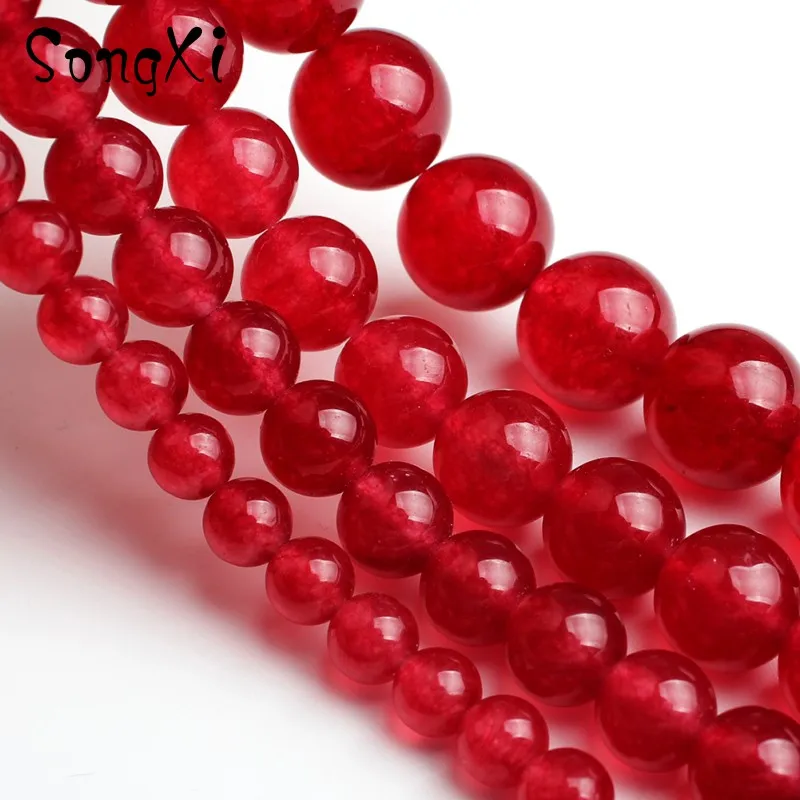Natural Dark Red A+ Jades Chalcedony Stone Beads For Jewelry Making Size 6 8 10 12mm Round DIY Bracelet Earrings Necklace 15Inch | Украшения