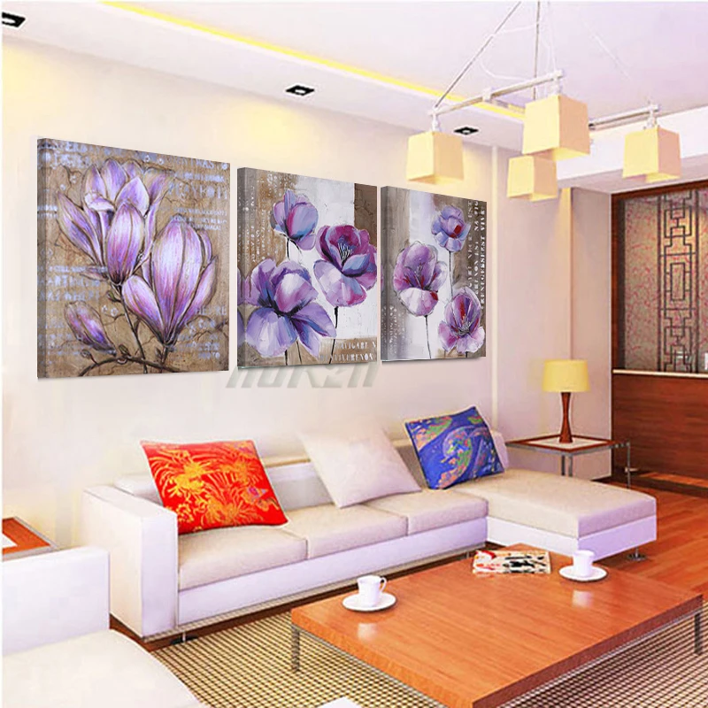 Без рамки 3 шт. винтажный домашний декор фиолетовая Цветочная Роспись стен