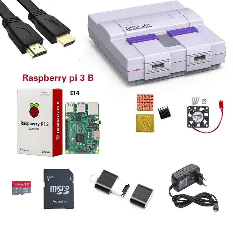 Kit A Retroflag SUPERPi Чехол-U NESPi чехол+ Raspberry Pi 3 Model B/B+ Наборы+ 5V 3A Мощность+ теплоотвод+ вентилятор+ HDMI+ 16/SD картой памяти на 32 ГБ - Цвет: Kit A