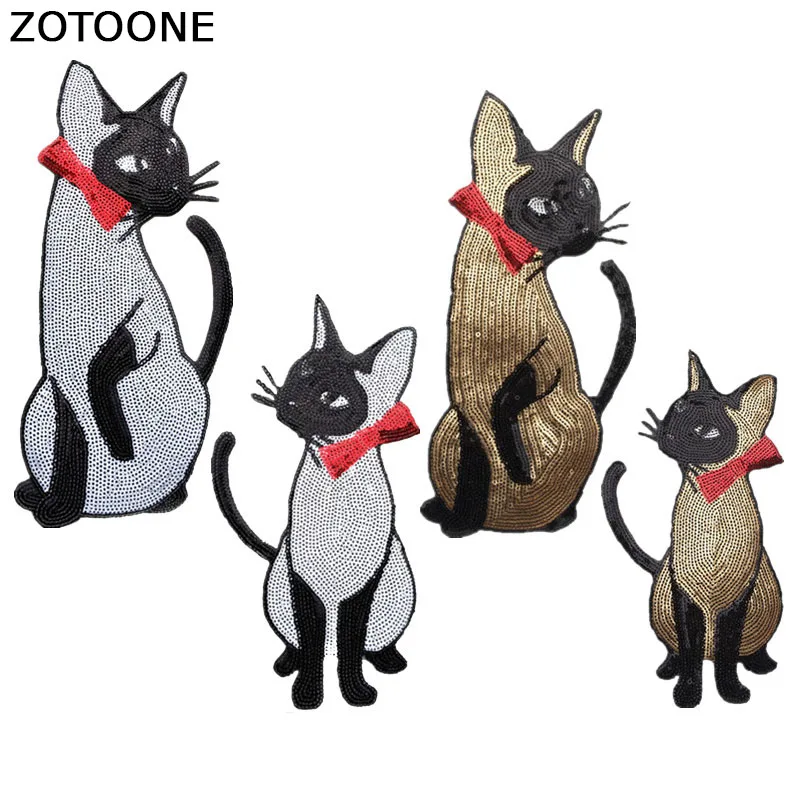 ZOTOONE Cute Cartoon Bow Cat Sequin Patches for Clothing Iron on Large Applique Clothes Parent-child Couple Gift | Дом и сад