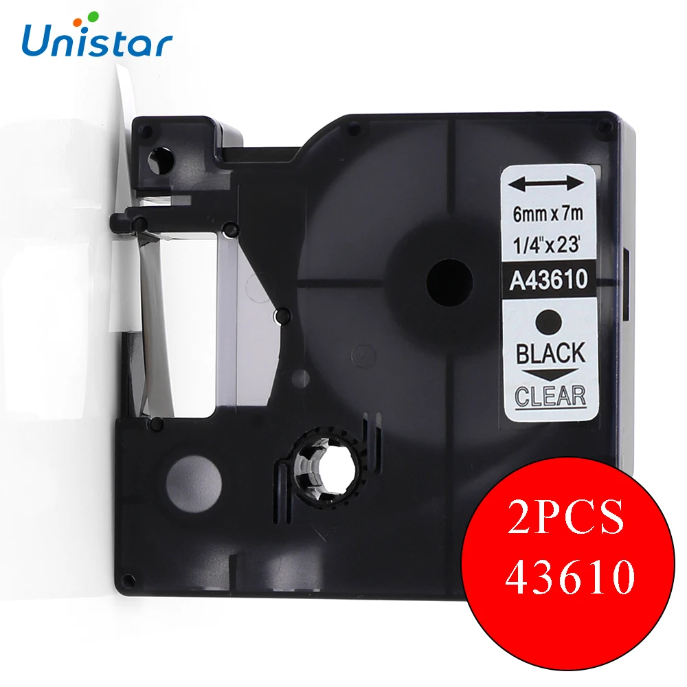 Unnistar 2 шт. совместимые с этикетками Dymo для D1 43610 ленты этикеток черные на