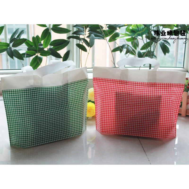 Красный зеленый сетчатый стиль пластиковая ручка сумка футболка одежда торговый