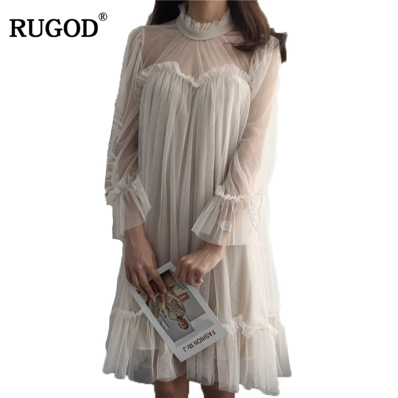 Женское прозрачное Сетчатое платье RUGOD плиссированное в Корейском стиле с