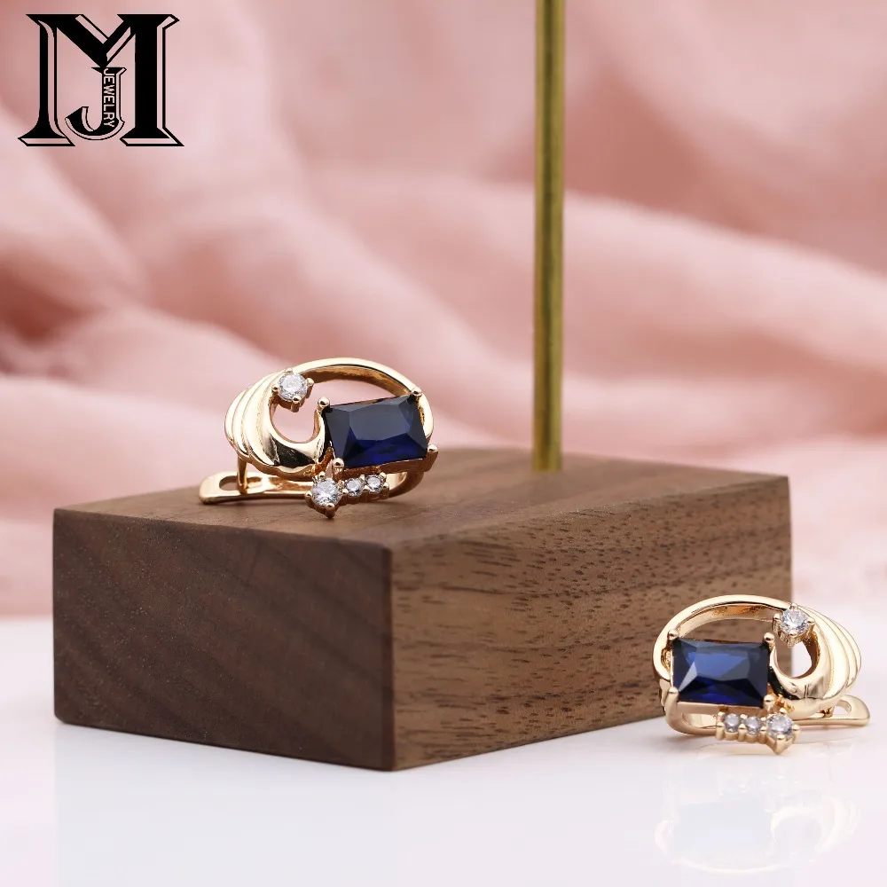 

JiaMu new style 585 rose gold nrtural zircon irregular pendants drop Russian ladies wedding party wearing earrings