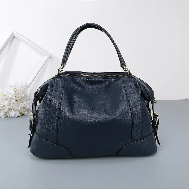 dark blue Высококачественные многофункциональные женские кожаные сумки, верхний слой, яловая кожа, сумка на плечо, натуральная кожа, мягкая женская сумка-тоут - Цвет: dark blue