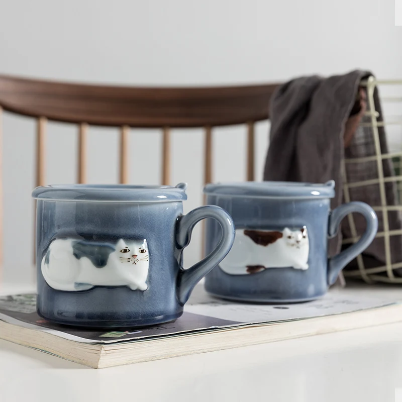 Fun cute cartoon animal ceramic mug Handmade-relief coffee cup | Дом и сад