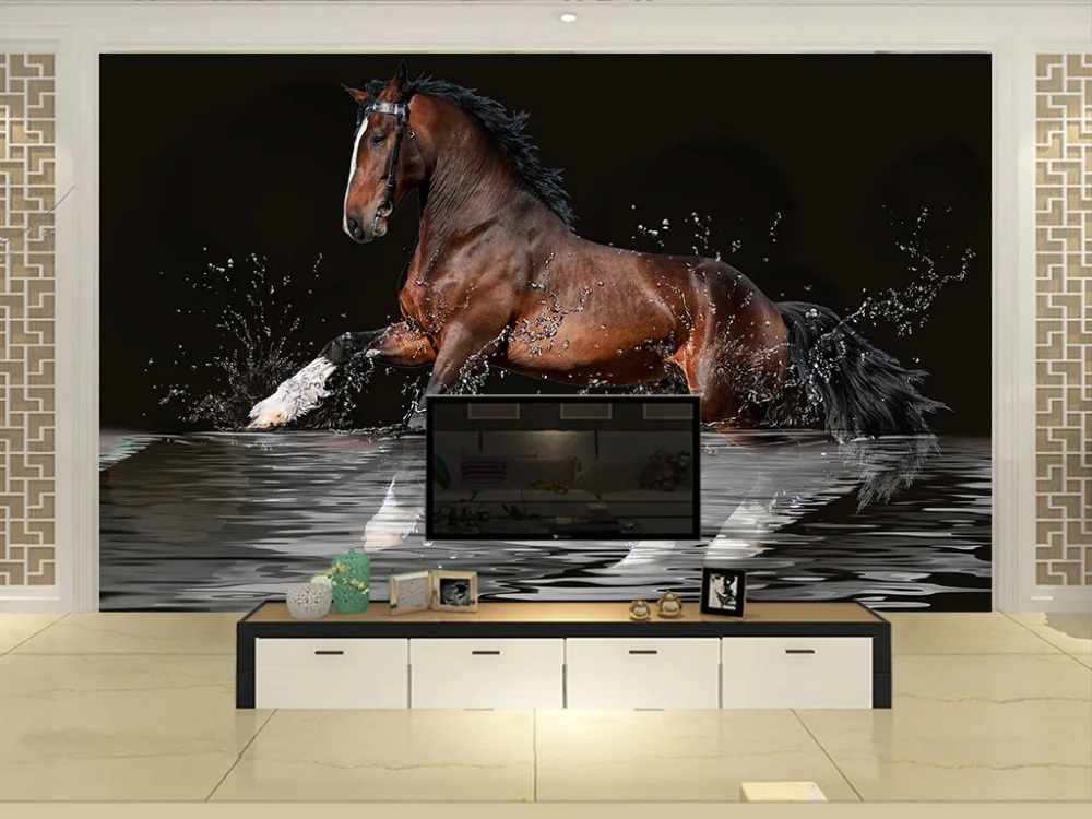 Waterproof Self-adhesive Wallpaper Backdrop Wall Sticker Mural Living Room Decal Animal Horse | Дом и сад