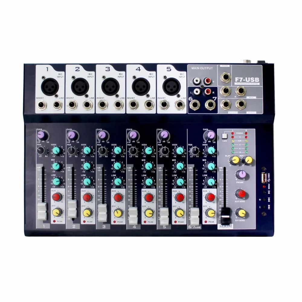 Музыкальный студийный микширующий пульт 7 канальный аналоговый аудиомикшер моно