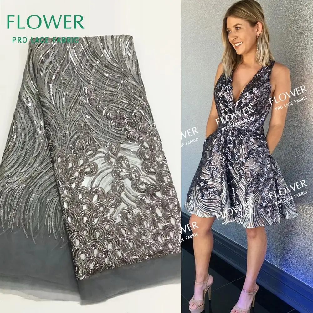 Модная Серебряная блестящая африканская французская сетчатая кружевная ткань