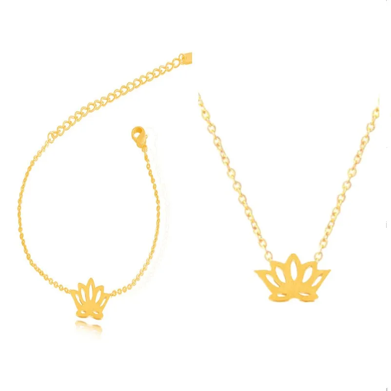 Дубай цветок лотоса ювелирный набор ожерелье кулон браслет для женщин Золотой