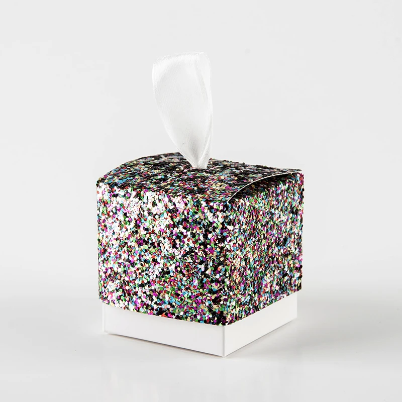 

50pcs/lot silver gold multicolor glitter candy box wedding tissue box baby shower chocolate candy box packing party supplies