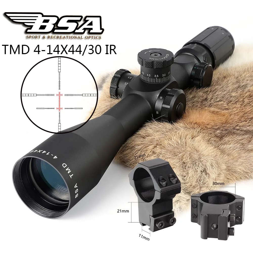 Тактический охотничий прицел BSA TMD 4-14X44 ИК первый фокальный самолет оптический прицел красный зеленый с подсветкой замок винтовки прицелы - Цвет: SCOPE-30SGZ