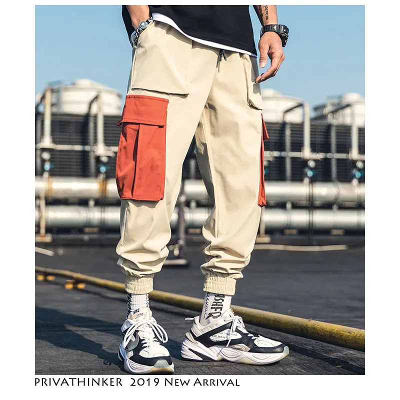 Privathinker комбинезоны мужские лоскутные хаки брюки карго 2019 s Японская уличная Harajuku