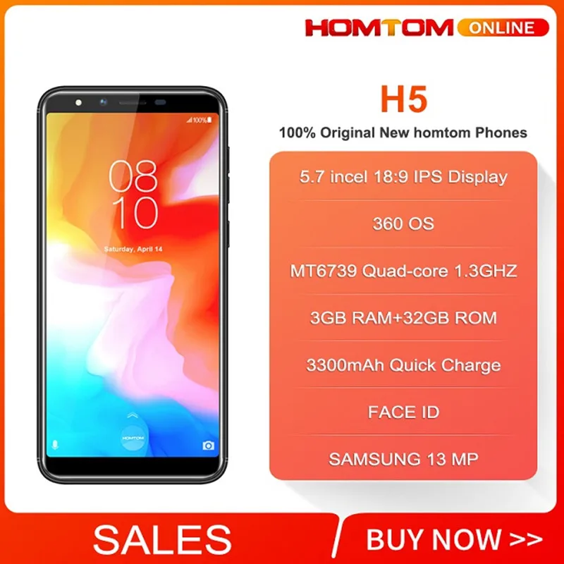 HOMTOM H5 5 7 дюймов ips дисплей 3 Гб ОЗУ + 32 ПЗУ смартфон четыре ядра 1 ГГц gps отпечаток