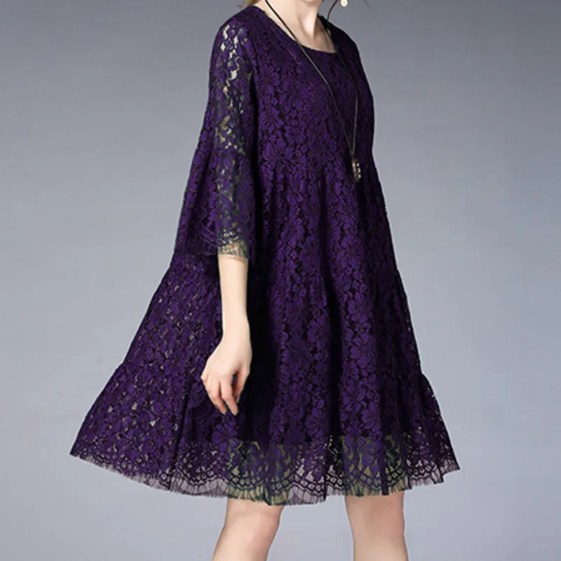 Новинка 2019 года винтажное женское платье с круглым вырезом и кружевом длинное