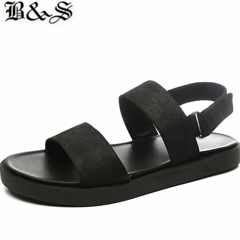 

Black&Street 2019 new men's summer genuine leather wild men's sandals soft bottom Korean version beach leather sandals
