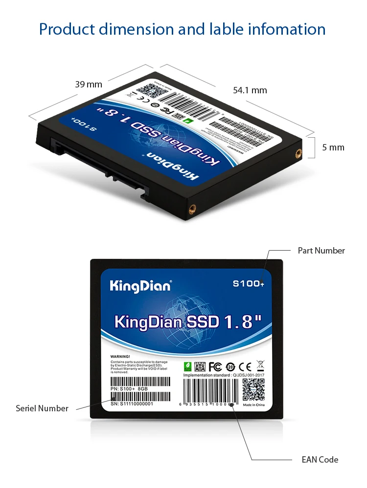 KingDian S100+ 8 ГБ 16 ГБ 32 ГБ SSD Внутренний твердотельный жесткий диск SATA SATAII 1,8 ''для настольных ПК