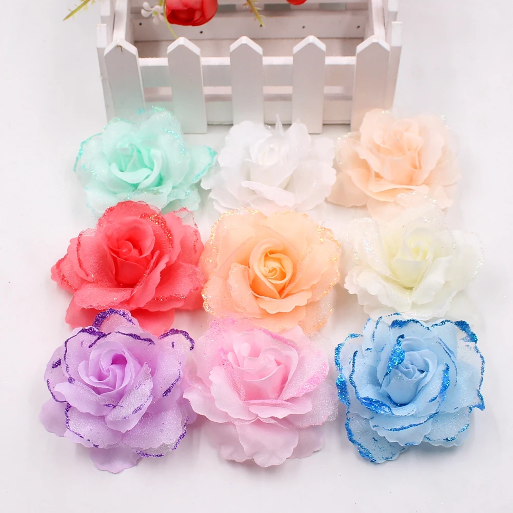 Большой золотой порошок шелковая огненная Роза искусственный цветок для ручной