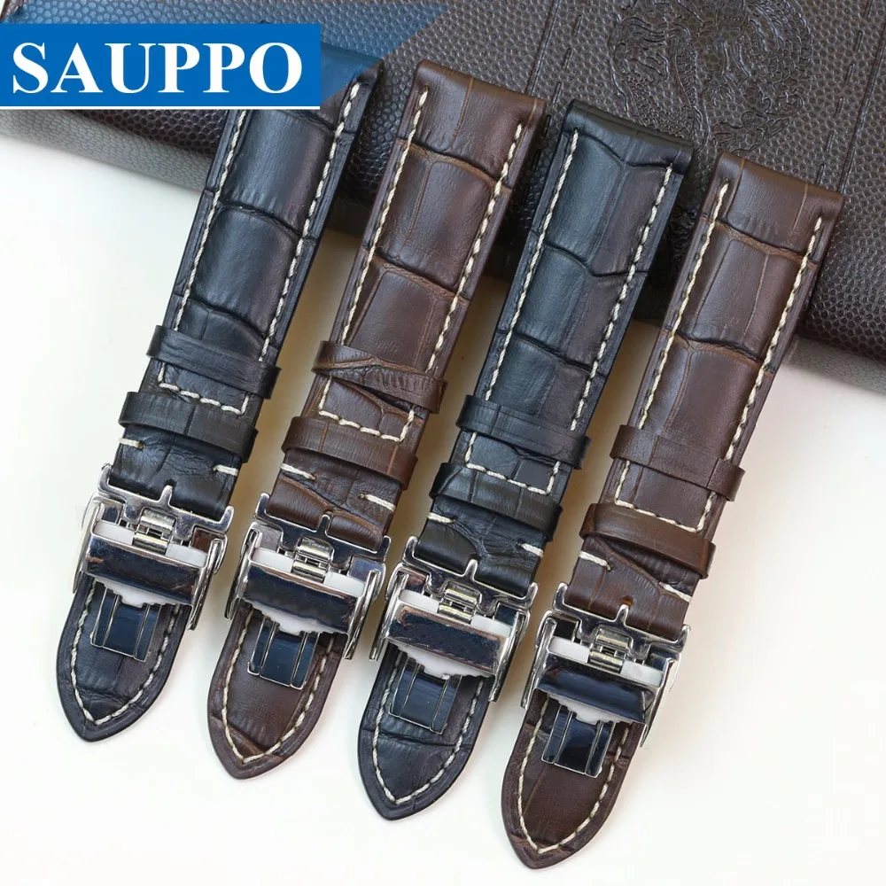 Ремешок для часов SAUPPO из телячьей кожи черный темно коричневый кожаный ремешок с