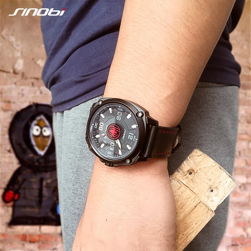 

SINOBI Fashion NEW Men's Watches Leather Luminous Clock Men Sport Quartz Wristwatch Waterproof men's Watch relogio masculino