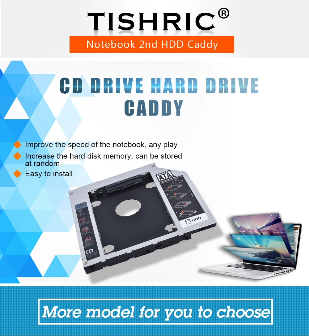 TISHRIC Лидер продаж для Тетрадь компакт-дисков DVD привод ODD 2nd HDD Caddy 9,5 мм SATA с Светодиодный индикатор для 2,5 SSD чехол Корпус для жесткого диска Optibay