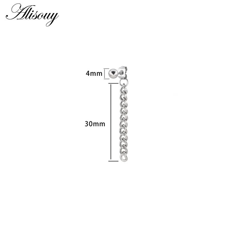 Alisouy, 1 шт., серьги-гвоздики на цепочке, brincos, модные серьги из нержавеющей стали, корейские женские и мужские серьги для мужчин, черные ювелирные изделия в стиле панк