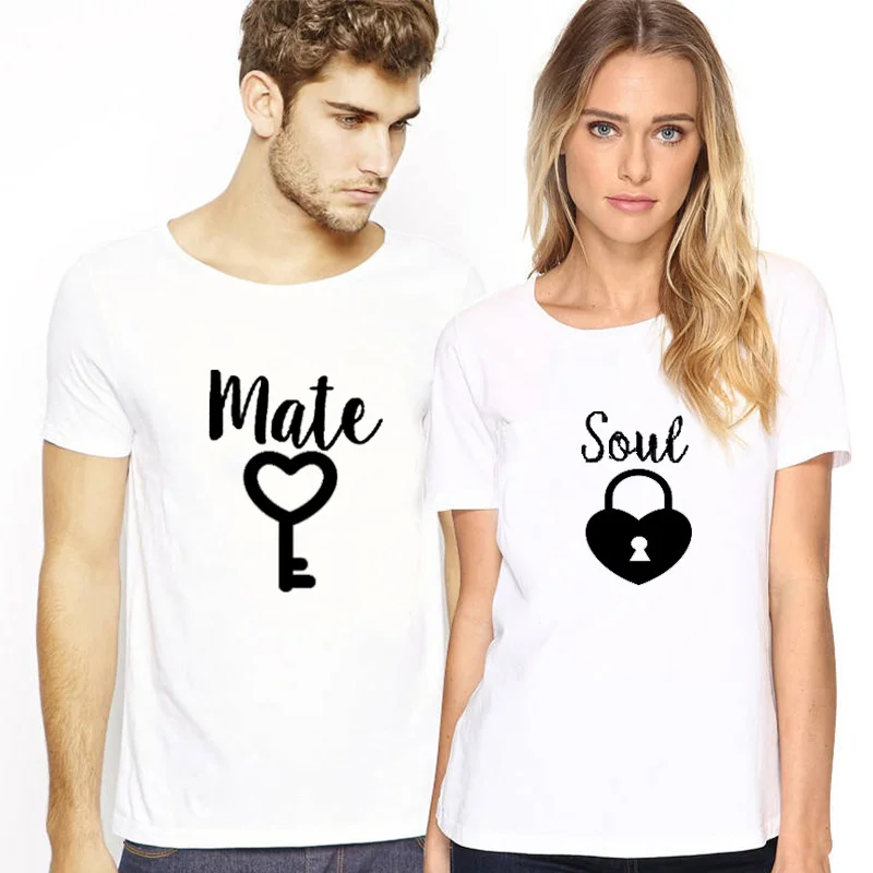 2019 парная футболка для влюбленных Soul mate женская с коротким рукавом и принтом в