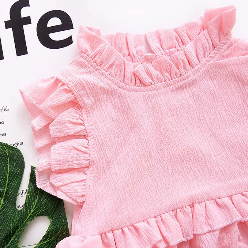 Хлопковый льняной Комбинезон для маленьких девочек Летний комбинезон с оборками