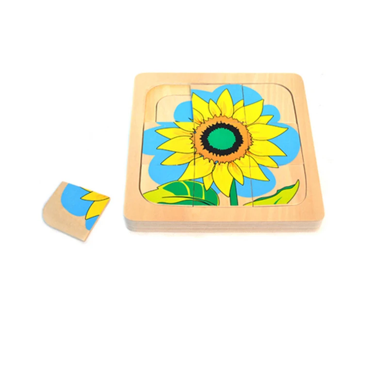 Sunflower Животные Пазлы деревянные Обучающие игрушки Монтессори рост растений детские игры домашний Дошкольный пазл доска От 1 до 3 лет - Цвет: Sunflower