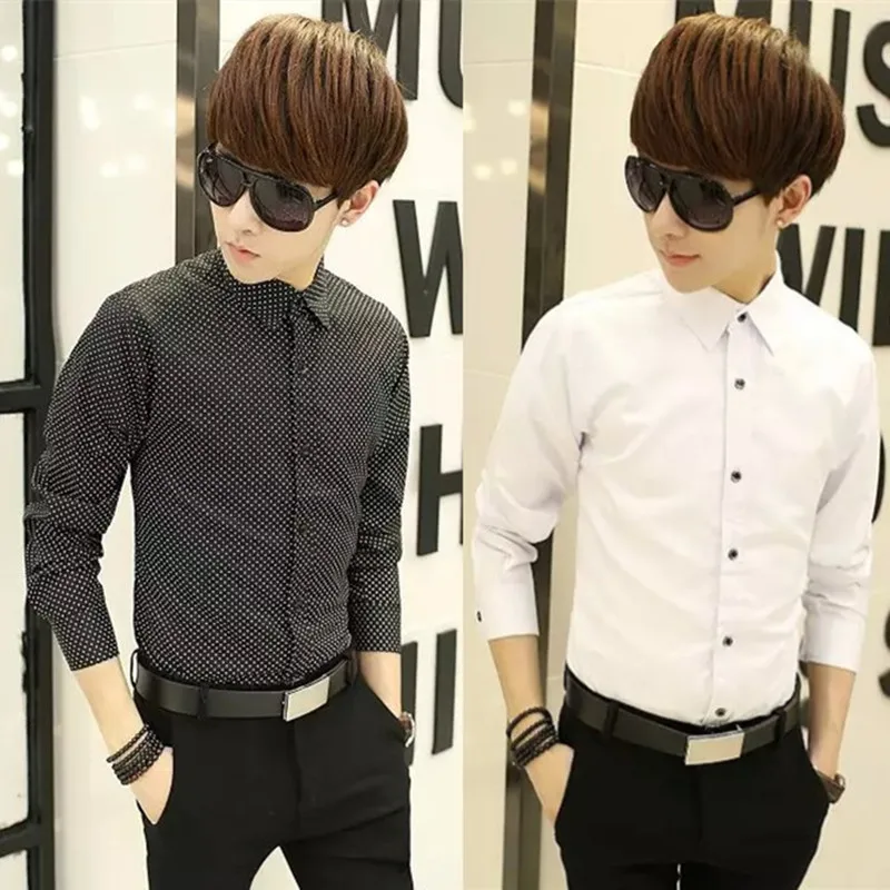 Мужская приталенная рубашка модная брендовая повседневная с длинным рукавом