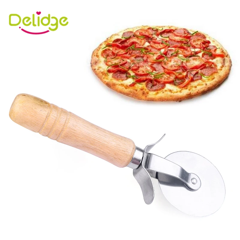 Delidge 1 шт. круглый нож для пиццы из нержавеющей стали с деревянной ручкой резак для пиццы, нож для кондитерских изделий, паста, тесто, кухонные инструменты для выпечки