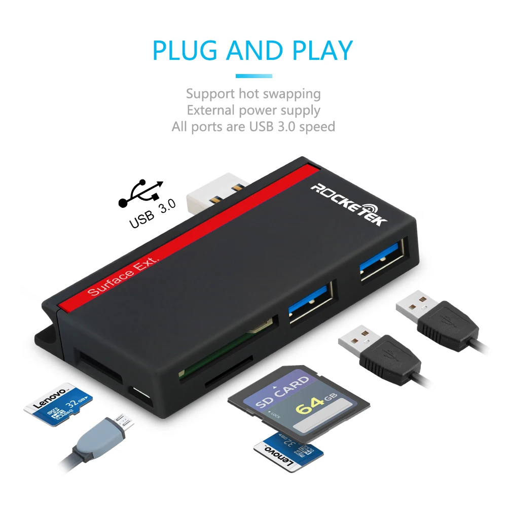 Игровая мышь Rocketek usb 3,0 мульти концентратор usb 5 в 1 устройство чтения карт памяти Адаптер для SD/TF micro SD Microfoft Surface Pro 3/4/5/6 для портативного компьютера