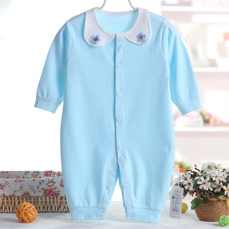 Детский хлопковый комбинезон с длинным рукавом и синими цветами костюм для