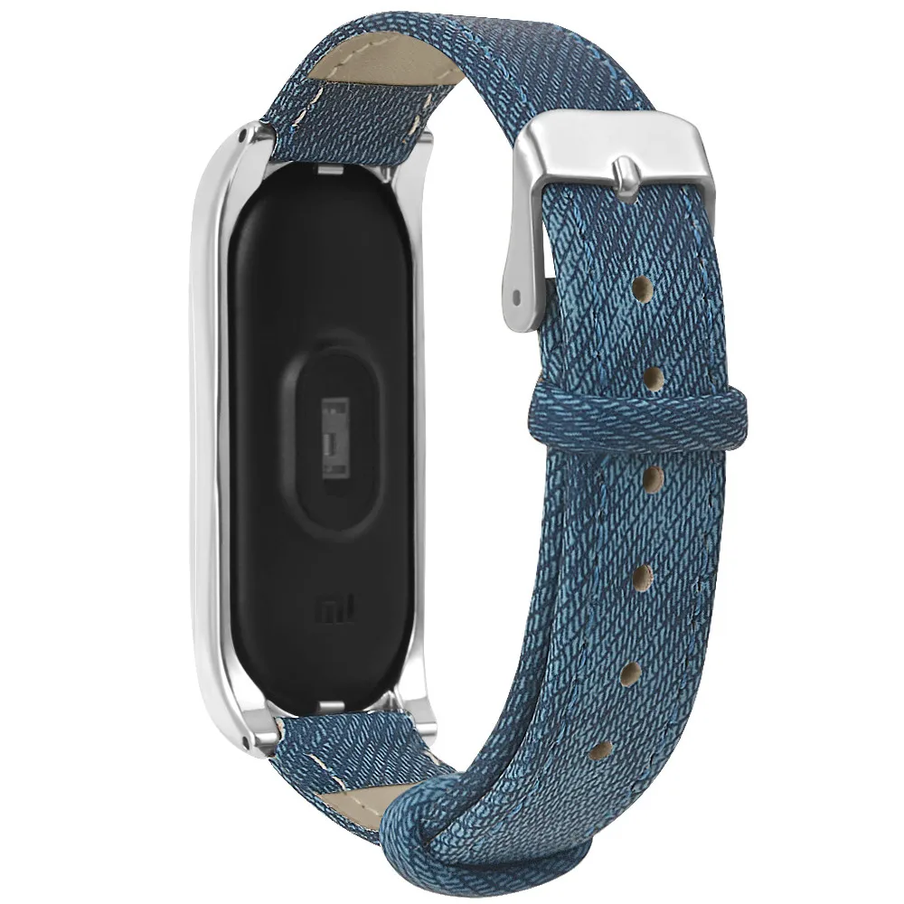 Синий джинсовый браслет ремешок + металлический чехол для Xiaomi Mi Band 3 модные часы