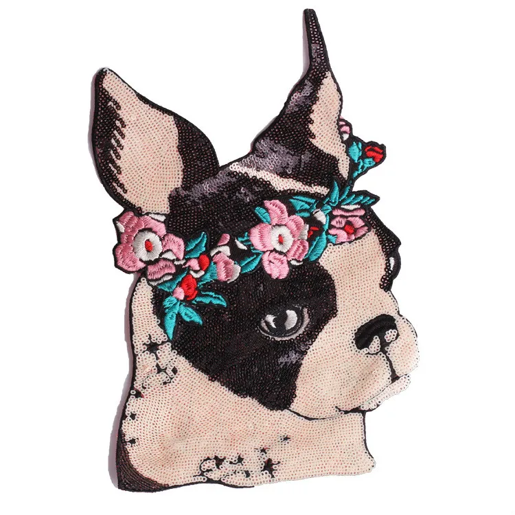 

Pet Dog with Flowers Large Patch Beaded Applique Embroidery Flower Patches Sewing Patch Appliques Sequin Decorations for Clothes