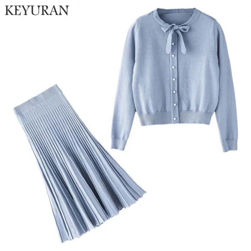 Женский трикотажный комплект из 2 предметов свитер с длинным рукавом и юбка