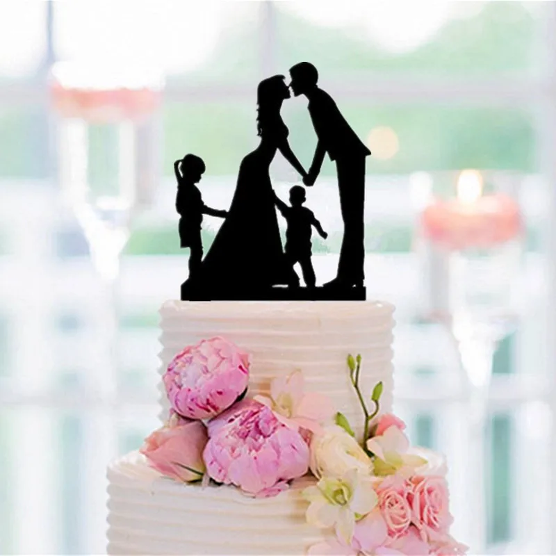 

Семейный свадебный торт Топпер жениха и невесты с большой девочкой и маленьким мальчиком силуэт Топпер торт свадебный торт аксессуары