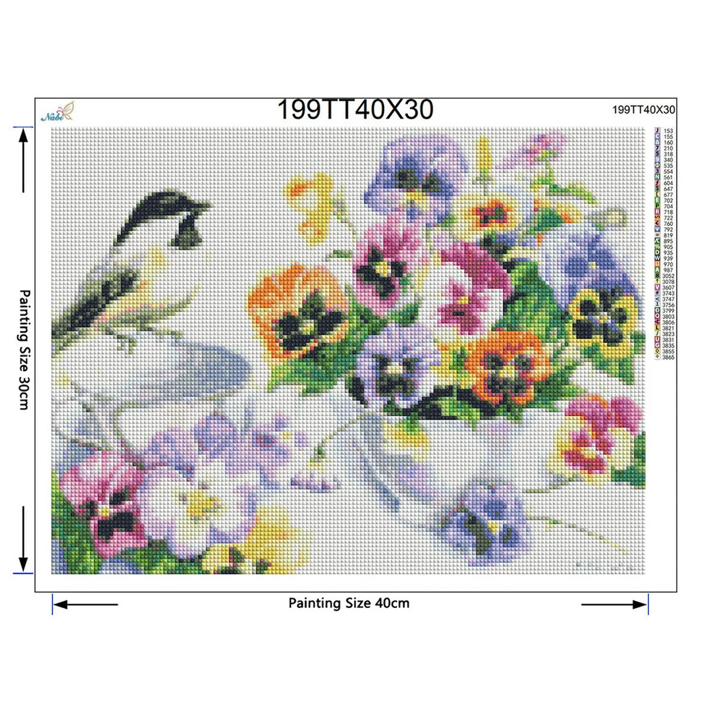 DIY square Diamond Painting Cross Stitch Kit Flowers painting rhinestone Embroidery Pansies and birds | Дом и сад