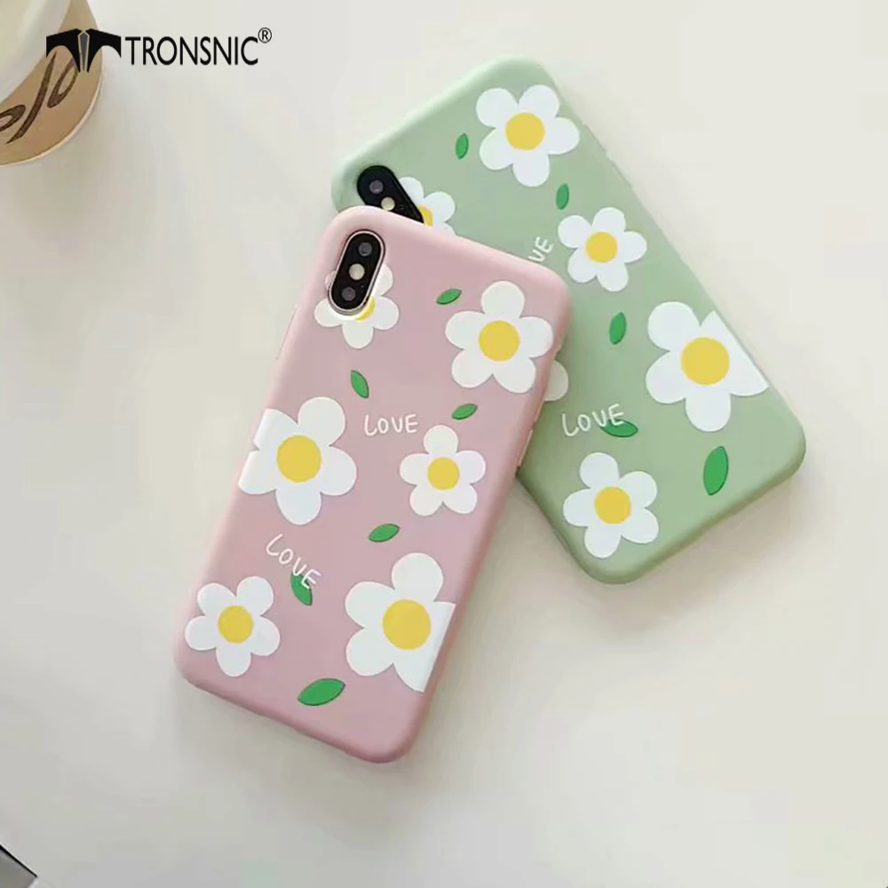 Силиконовый чехол TRONSNIC с цветами для iPhone X XS MAX XR мягкий зеленого и розового цвета