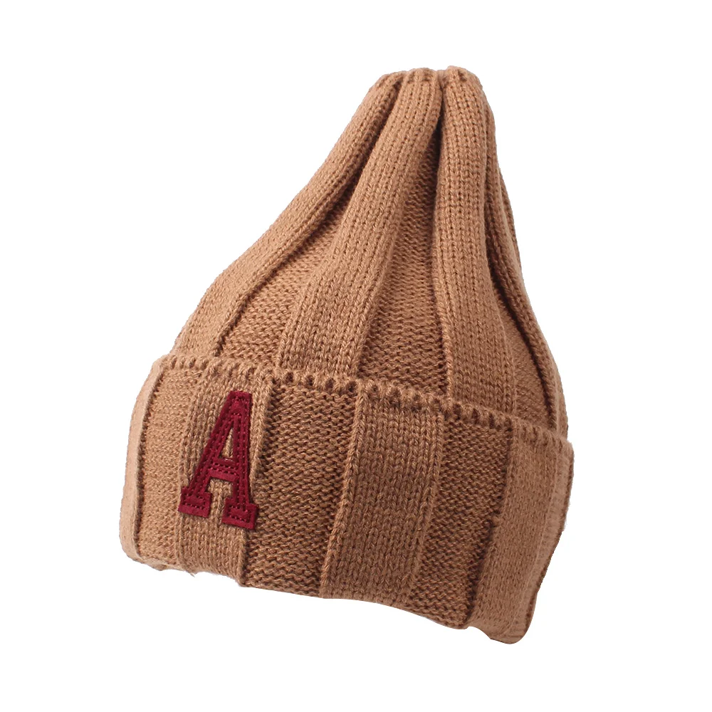 Fashion Knitted Baby Beanie Letter A Hip-Hop Hat For Girls Warm Spring Kids Boys Solid Color Casual Outdoor 2-4Y | Детская одежда и